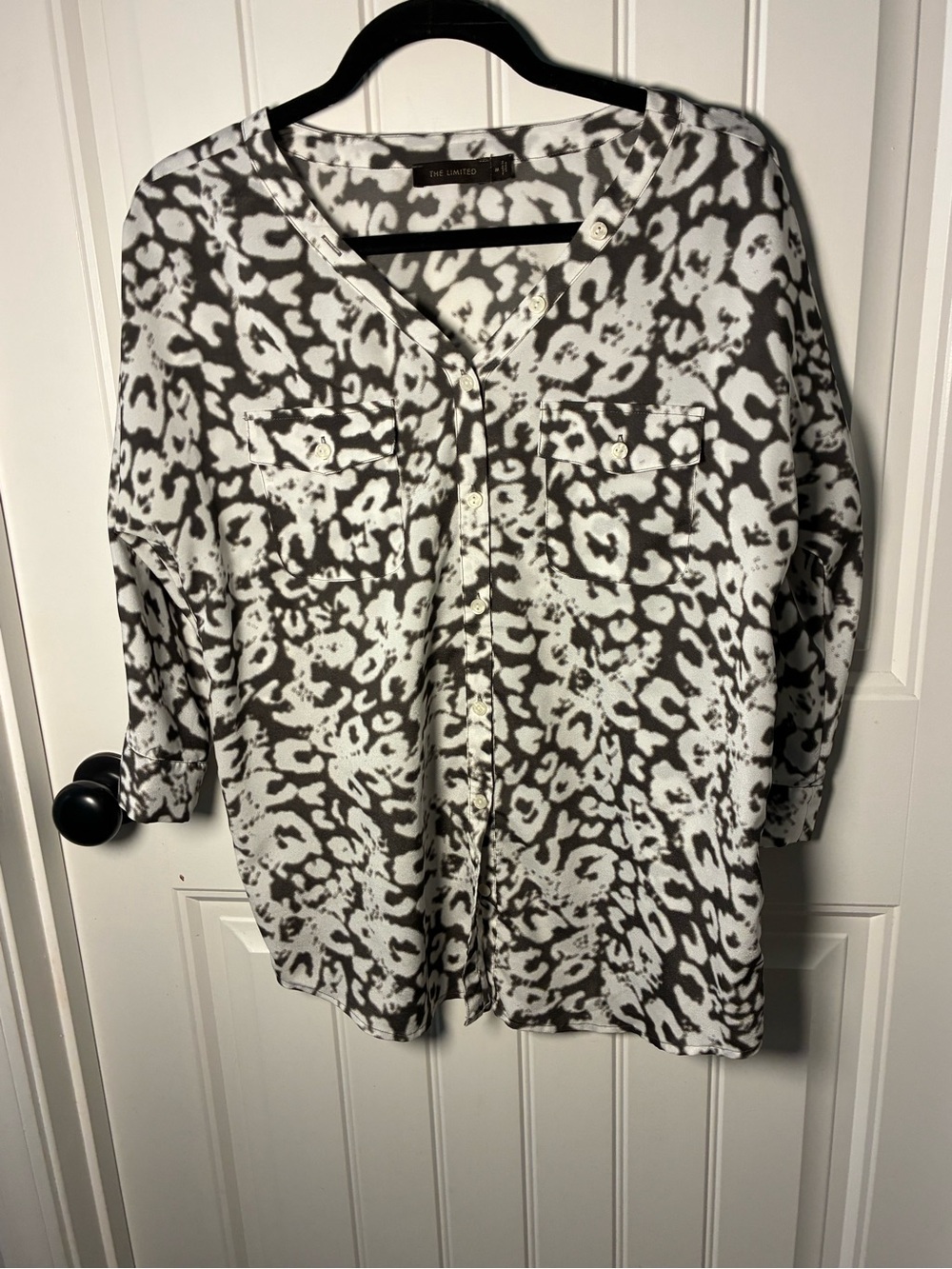 The Limited White and Gray Animal Print Blouse
